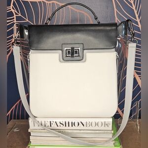 L.A.M.B GWEN STEFANI COLLECTION BLACK AND WHITE LEATHER BUSINESS TOTE